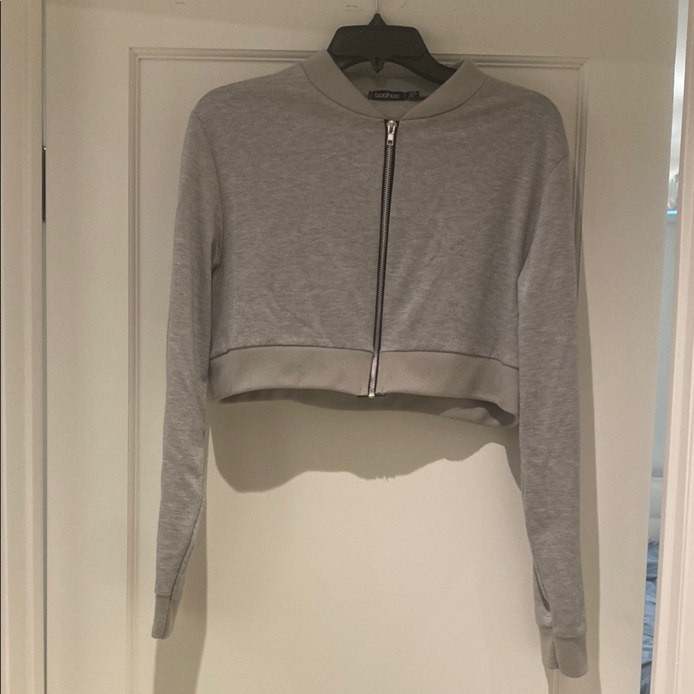 Boohoo Gray Bomber Jacket Classic Style